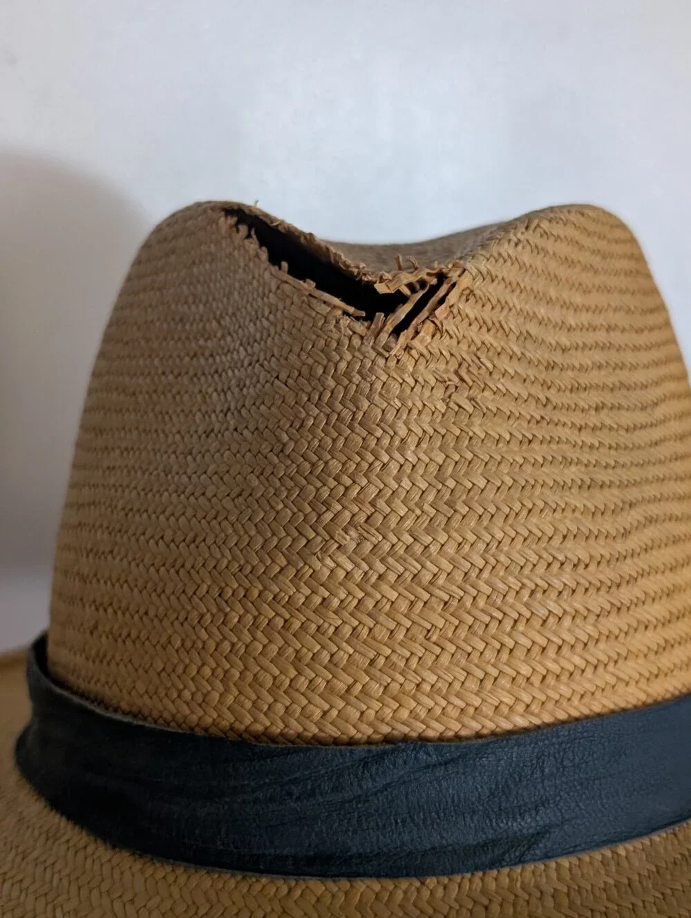 Janessa Leone ‘Panton’ Tan Straw Hat with  Lamb Leather Band DAMAGE/READ
